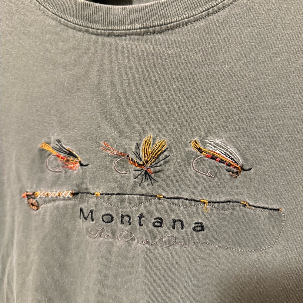 Montana Embroidered Graphic Green T-Shirt - Picture 2 of 4